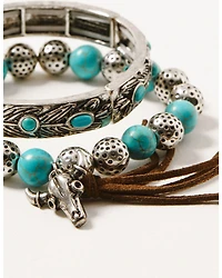 Shyanne Women's 4-piece Silver Longhorn & Turquoise Beaded Bracelet Set