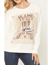 Blended Women's Boots Embellished Graphic Crewneck Sweatshirt