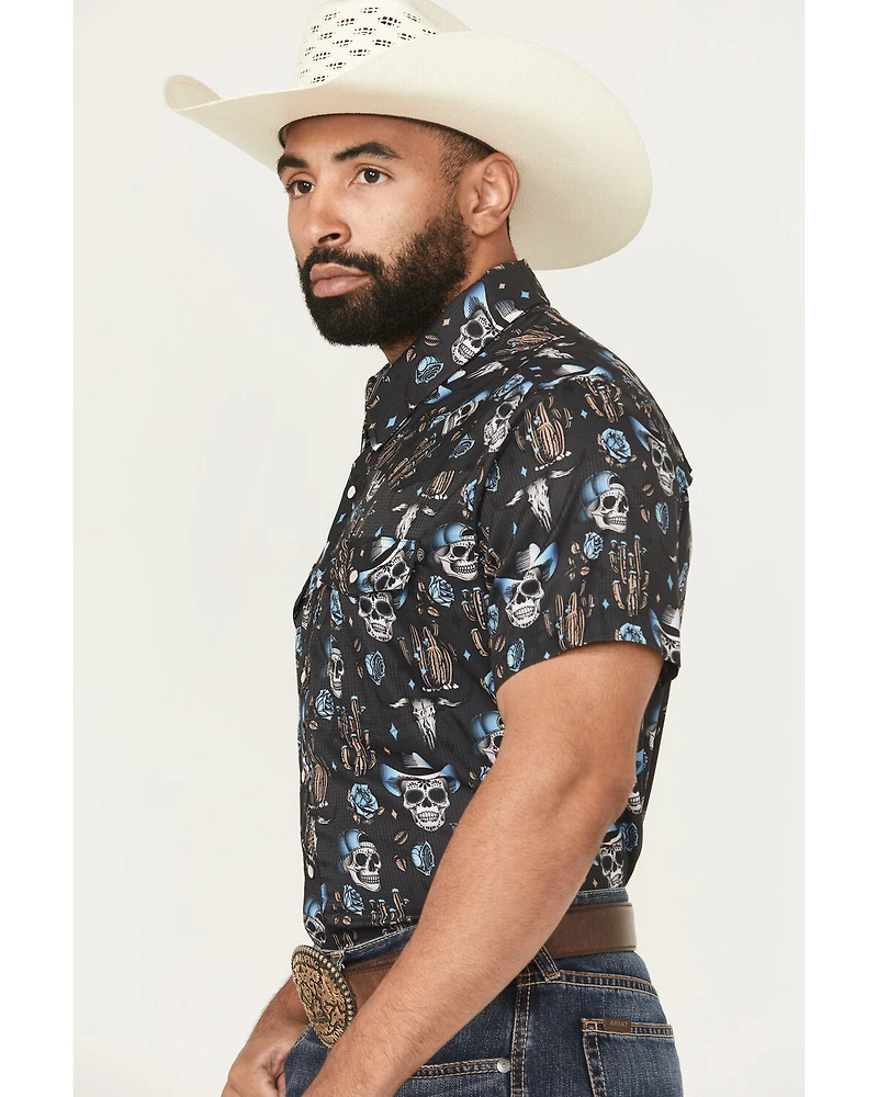 Rock & Roll Denim Men's TEK Skull Print Short Sleeve Snap Western Shirt