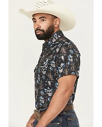 Rock & Roll Denim Men's TEK Skull Print Short Sleeve Snap Western Shirt