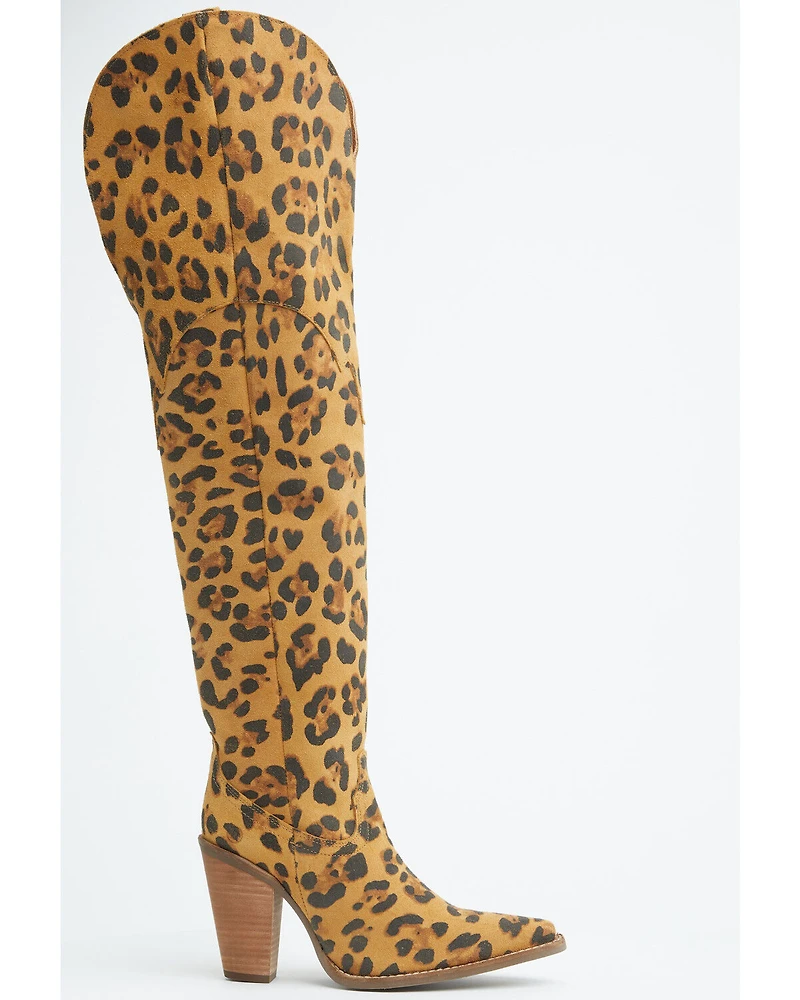 Dingo Women's Diva Leopard Print Thigh High Western Boots - Snip Toe