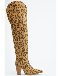 Dingo Women's Diva Leopard Print Thigh High Western Boots - Snip Toe