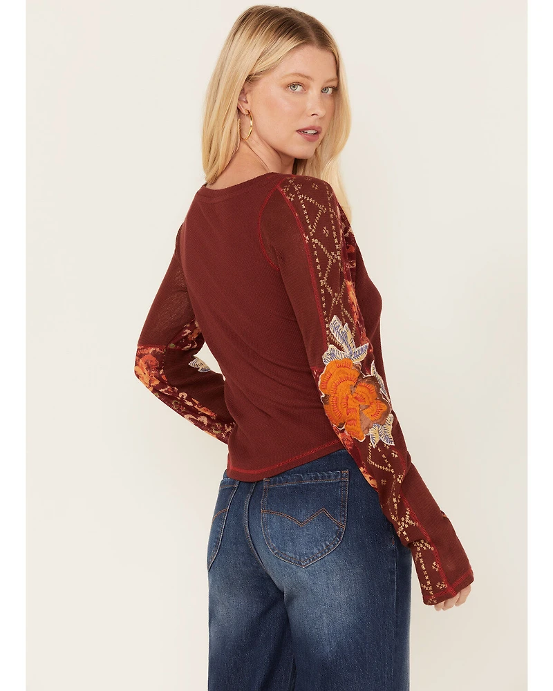 Free People Women's Amara Floral Print Long Sleeve Top