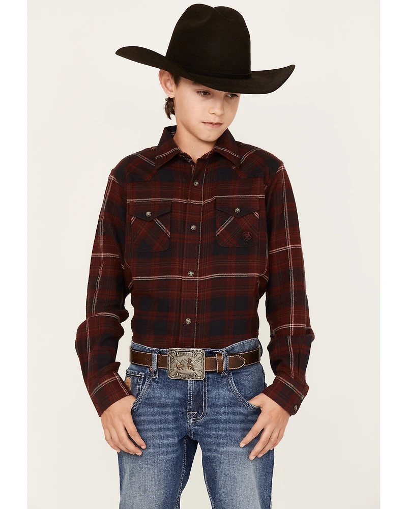 Ariat Boys' Retro Heather Plaid Print Long Sleeve Snap Shirt