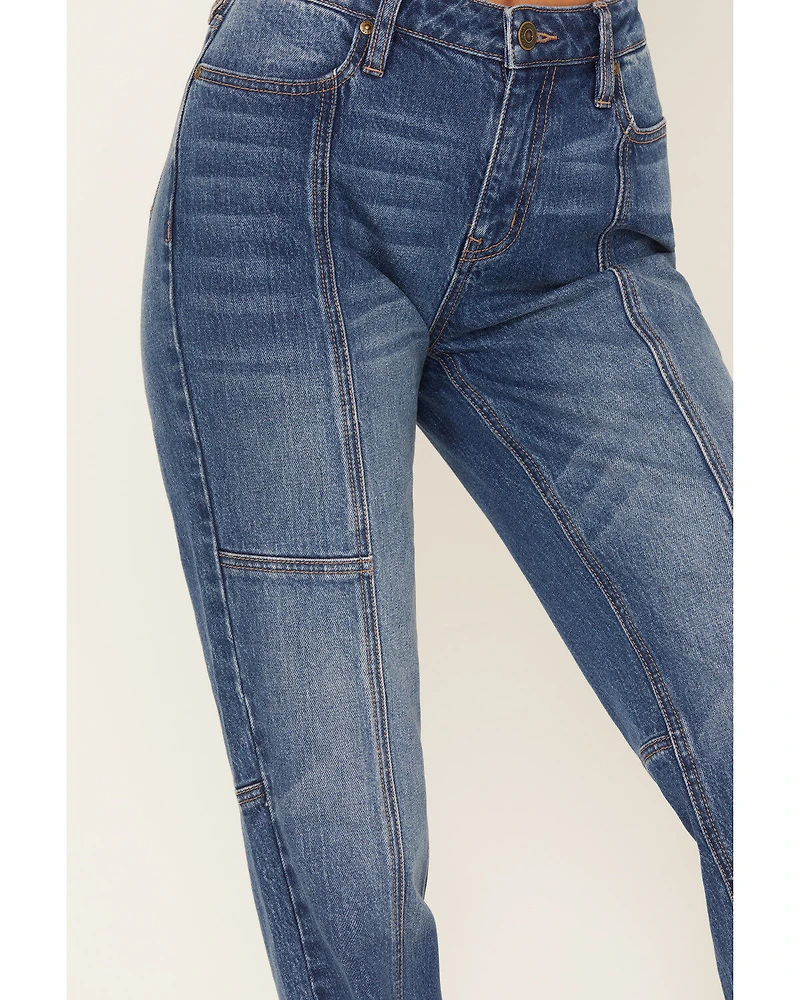 Cleo + Wolf Women's Dark Wash High Rise Slim Stretch Straight Jeans