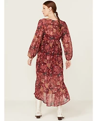 Beyond The Radar Women's Floral Print Crochet Trim Midi Dress