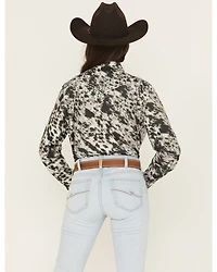 Cowgirl Hardware Women's Cowhide Print Long Sleeve Snap Stretch Western Shirt