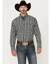 George Strait By Wrangler Men's Plaid Print Long Sleeve Button-Down Stretch Western Shirt