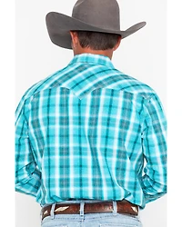 Rock & Roll Denim Men's Poplin Plaid Print Snap Long Sleeve Western Shirt