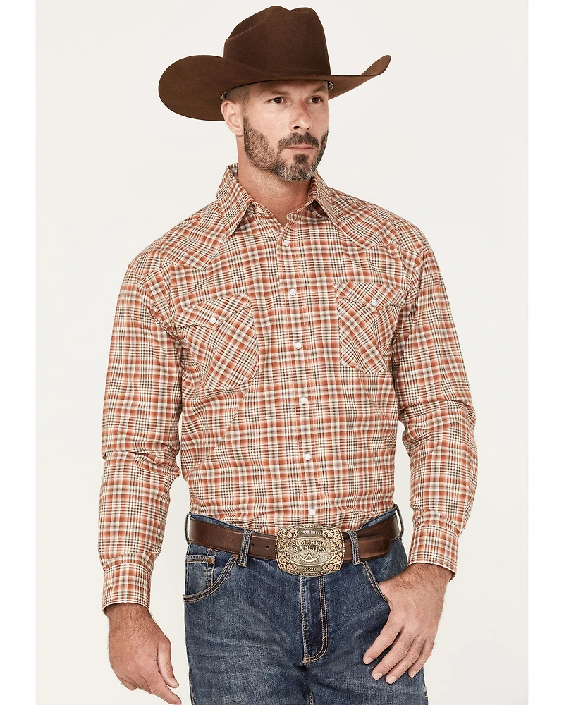 Rough Stock by Panhandle Men's Plaid Print Long Sleeve Pearl Snap Western Shirt