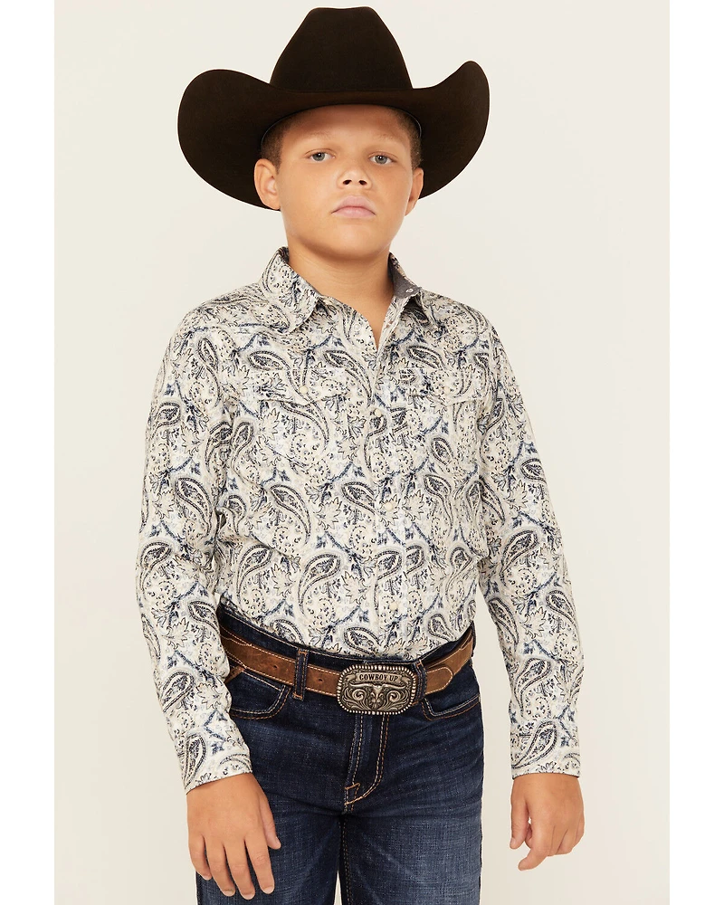 Cody James Boys' Rodeo Runway Paisley Print Long Sleeve Snap Western Shirt