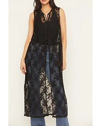 Listicle Women's Sleeveless Floral Lace Tie Front Kimono
