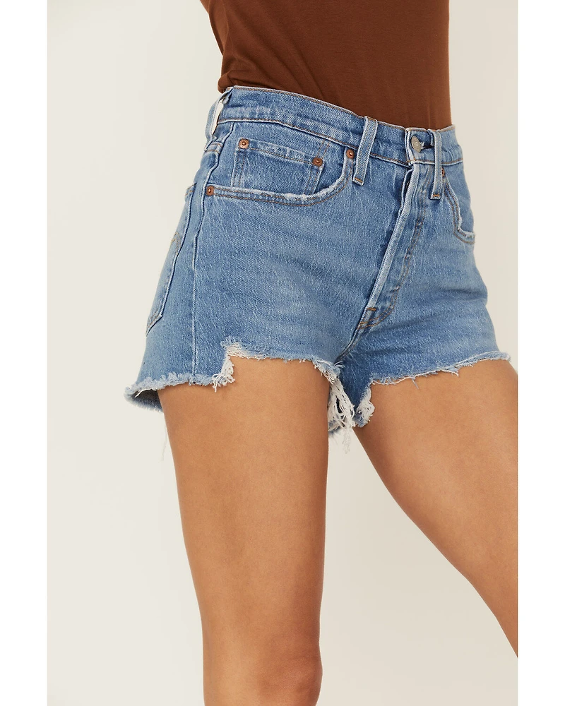 Levi's Women's 501 Medium Wash High Rise Jazz Solo Distressed Original Denim Shorts