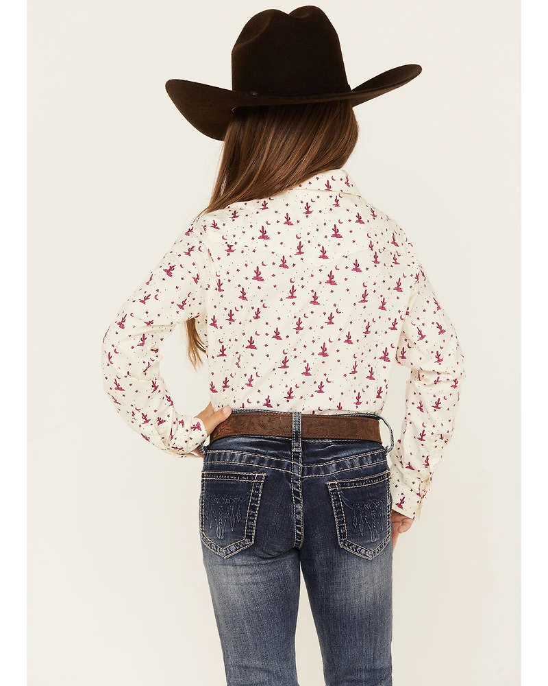 Shyanne Girls' Cactus Print Long Sleeve Pearl Snap Shirt