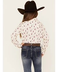 Shyanne Girls' Cactus Print Long Sleeve Pearl Snap Shirt