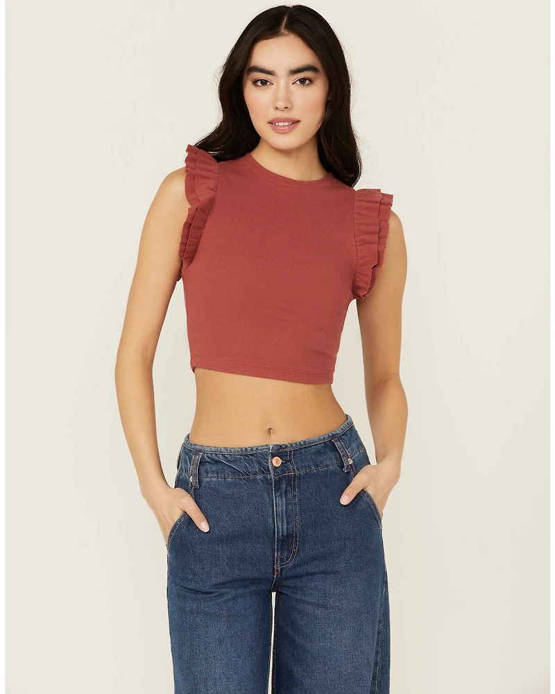 Shyanne Women's Ruffle Sleeve Ribbed Cropped Top