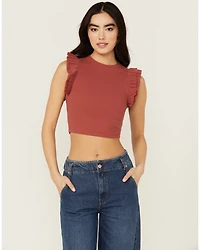 Shyanne Women's Ruffle Sleeve Ribbed Cropped Top