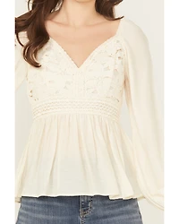 Shyanne Women's Crochet Lace Long Sleeve Crinkle Top
