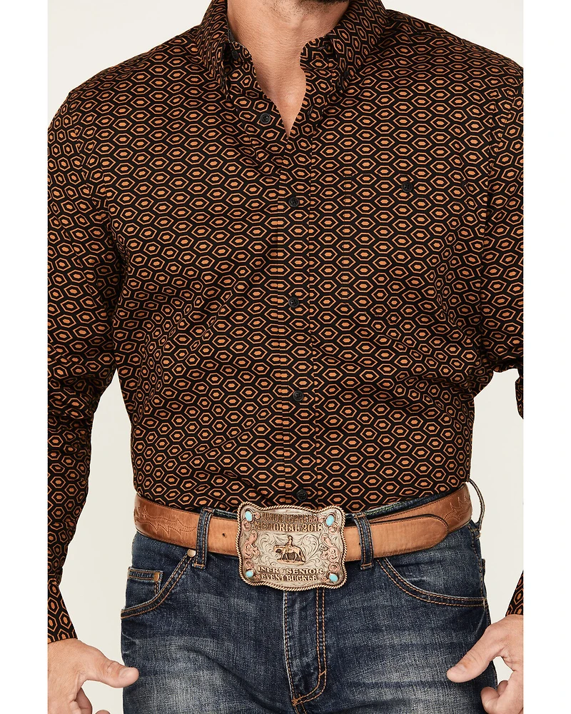 RANK 45® Men's Trench Jacquard Geo Print Long Sleeve Button-Down Stretch Western Shirt
