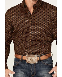 RANK 45® Men's Trench Jacquard Geo Print Long Sleeve Button-Down Stretch Western Shirt