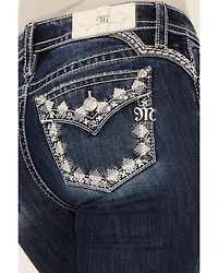 Miss Me Women's Dark Wash Mid Rise 32" Bootcut Stretch Denim Jeans