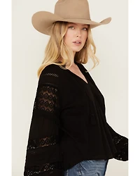 Revel Women's Long Sleeve Crochet Trim Top