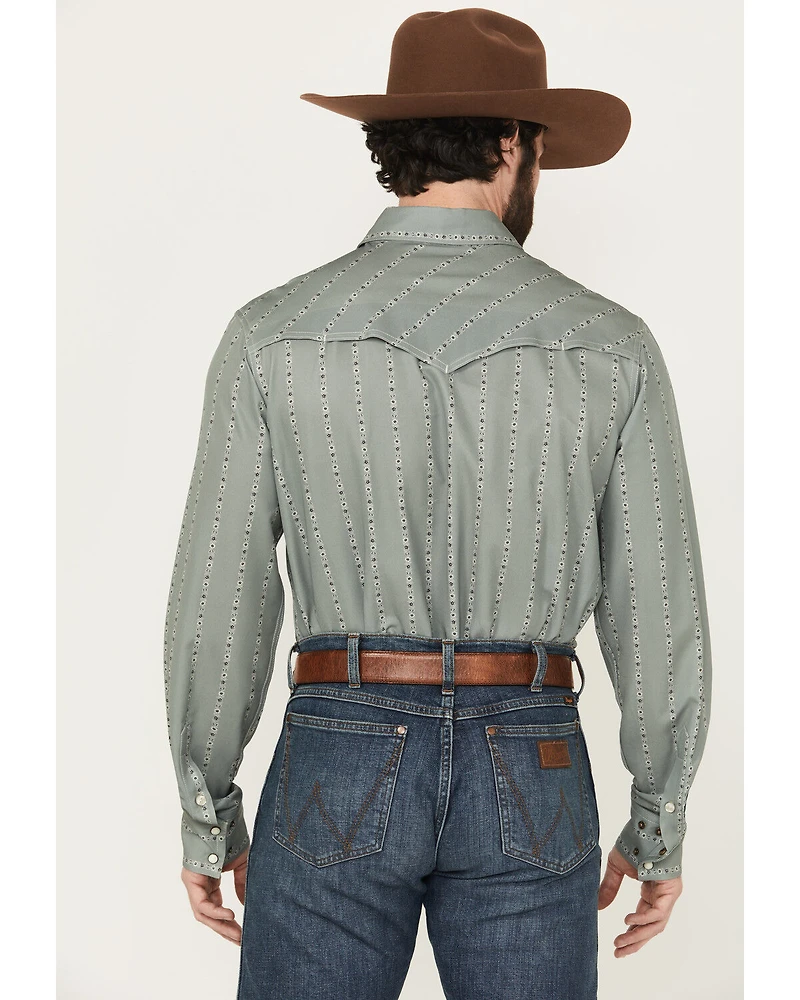 Cinch Men's Floral Striped Long Sleeve Snap Performance Western Shirt