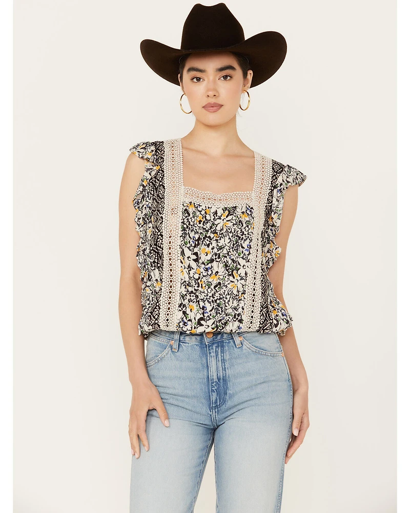 Angie Women's Butterfly Sleeve Floral Print Top