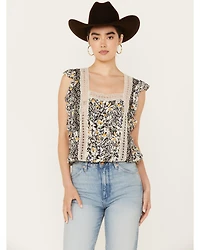 Angie Women's Butterfly Sleeve Floral Print Top