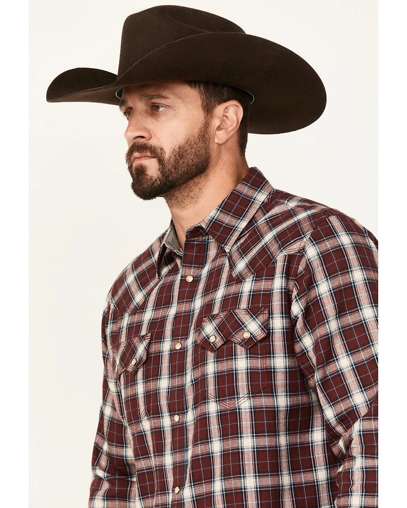 Moonshine Spirit Men's Red Dawn Plaid Print Long Sleeve Snap Western Shirt