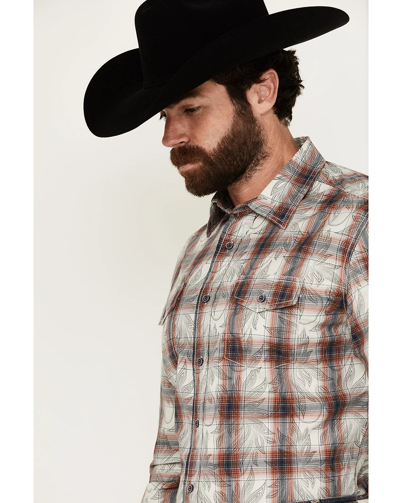 Wrangler Retro Men's Plaid Leaf Print Long Sleeve Button-Down Western Shirt