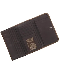 American West Women's Brown Tri-Fold Sacred Bird Feather Wallet