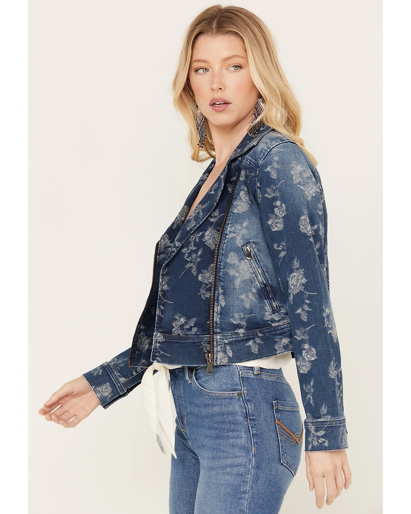 Idyllwind Women's Floral Drive Print Denim Moto Jacket