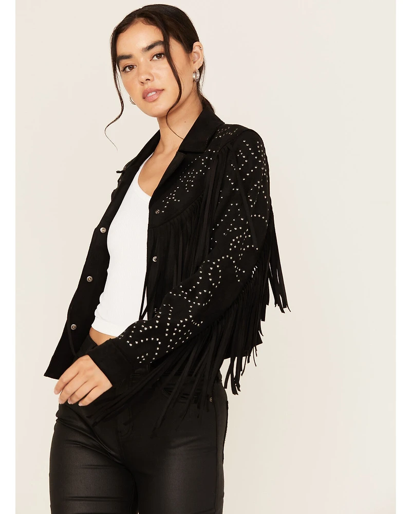 Idyllwind Women's Blair Fringe and Studded Faux Suede Snap Jacket