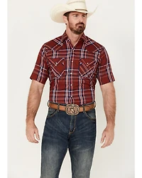 Ely Walker Men's Plaid Print Short Sleeve Pearl Snap Western Shirt