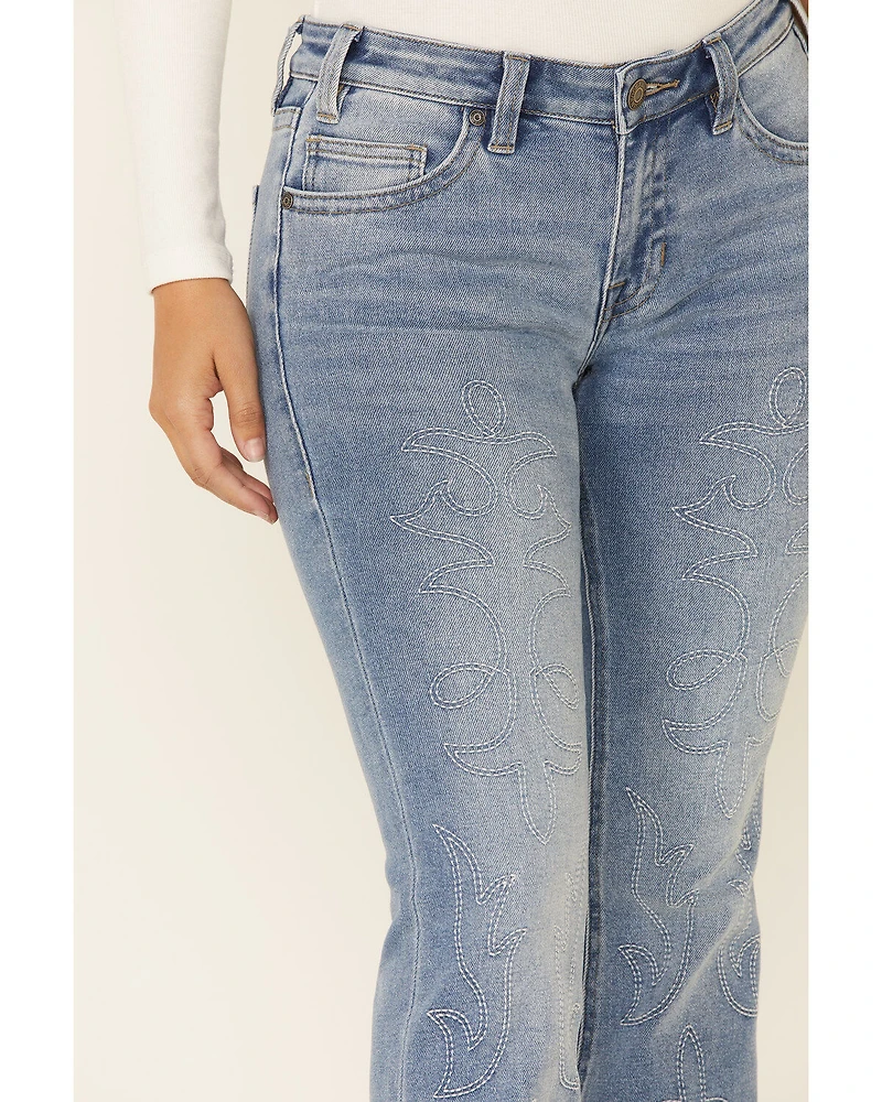 Rock & Roll Denim Women's Medium Wash Embroidered Mid Rise Bootcut Jean