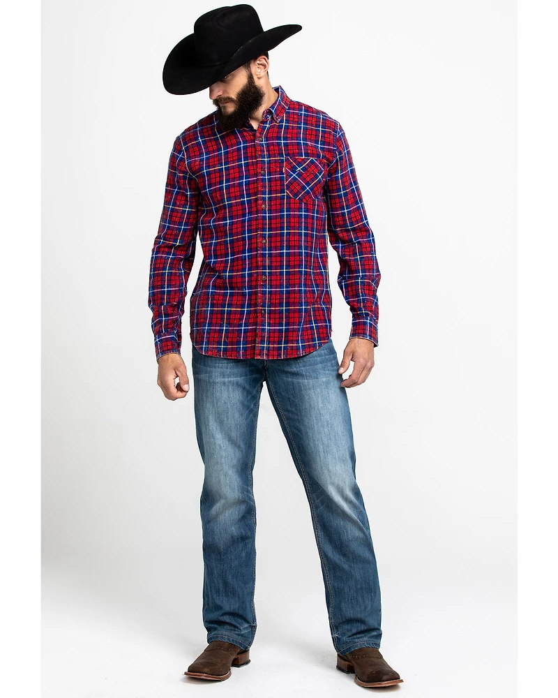 Levi's Men's Red Mondy Plaid Long Sleeve Western Flannel Shirt