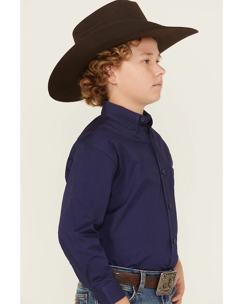 Panhandle Boys' Solid Long Sleeve Button-Down Stretch Western Shirt