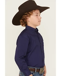 Panhandle Boys' Solid Long Sleeve Button-Down Stretch Western Shirt