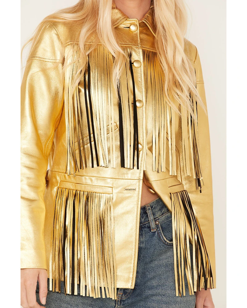 DANCASSAB Women's Fringe Leather Dixie Jacket