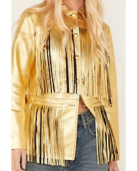 DANCASSAB Women's Fringe Leather Dixie Jacket