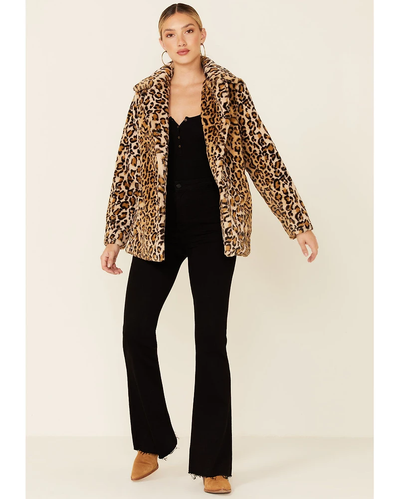 Shyanne Women's Cheetah Print Faux Fur Snap-Front Long Jacket