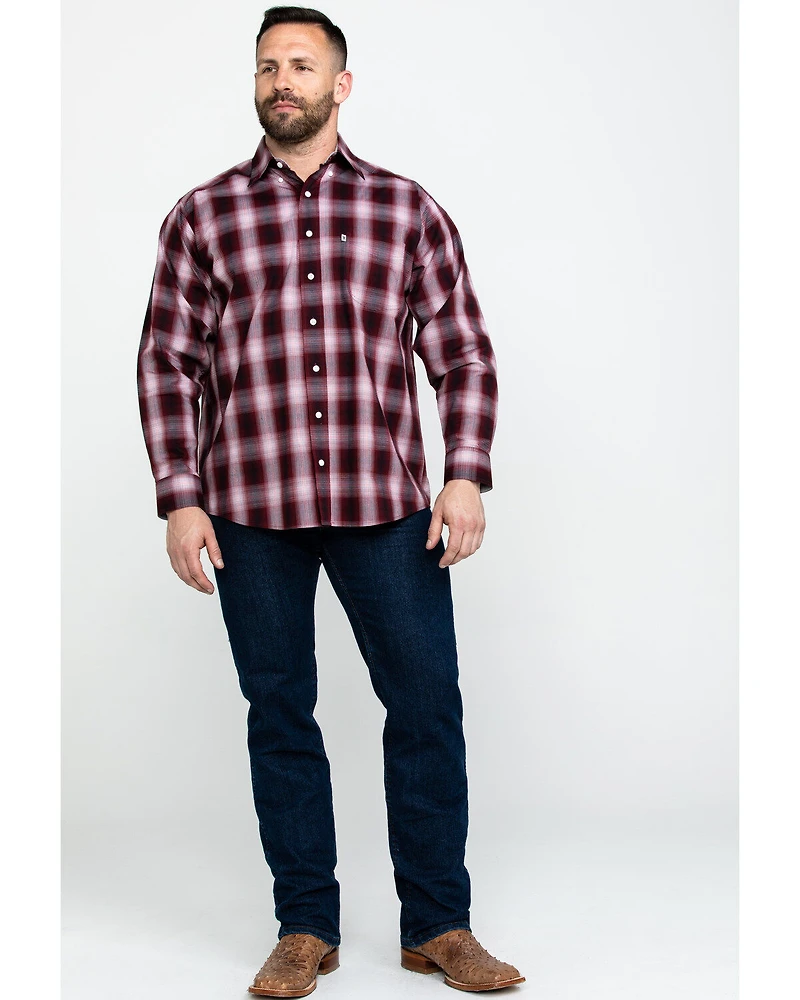 Tuf Cooper Men's Stretch Ombre Plaid Long Sleeve Western Shirt