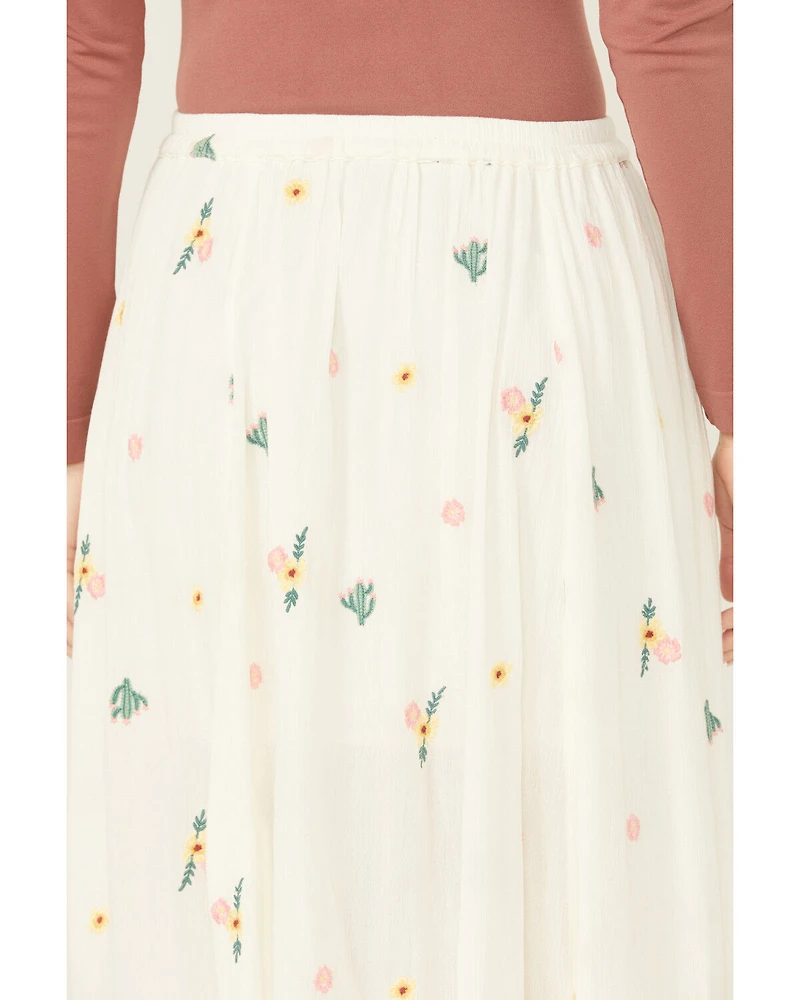Rock & Roll Denim Women's Floral Embroidered Midi Skirt