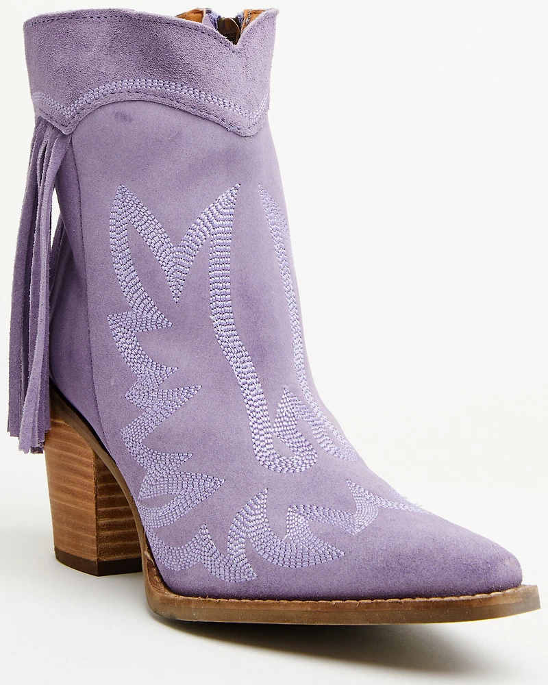 Dingo Women's Wild Sage Suede Fringe Western Booties - Round Toe