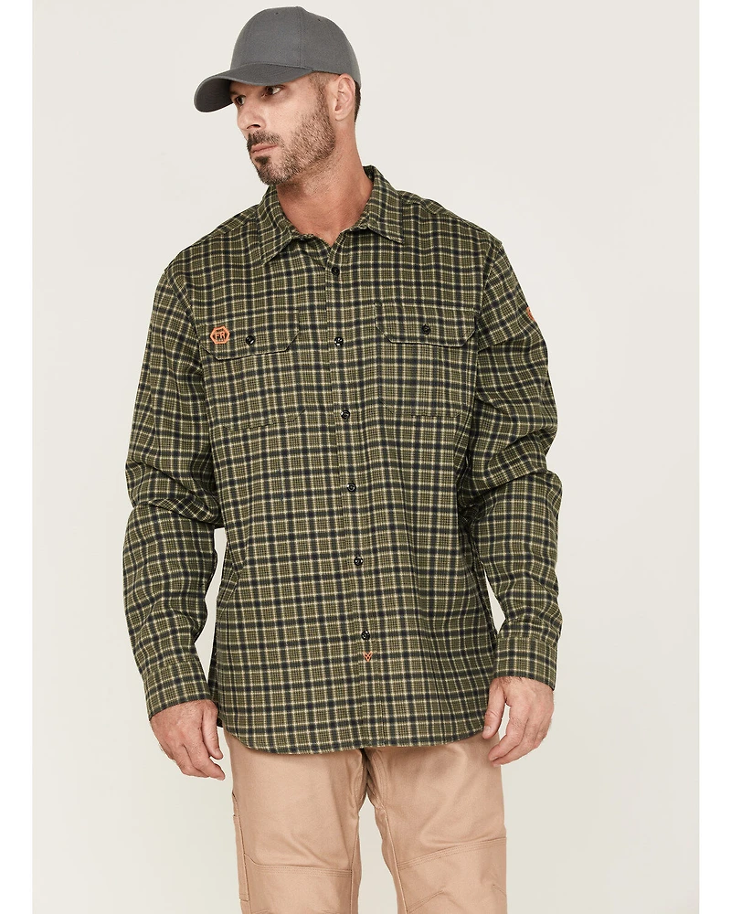 Hawx Men's FR Plaid Print Woven Long Sleeve Button-Down Work Shirt