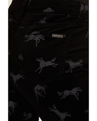 Rock & Roll Denim Women's High Rise Horse Print Modest Bootcut Stretch Corduroy Jeans