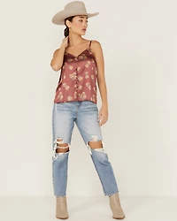 Panhandle Women's Floral Satin Button Front Cami