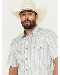 Moonshine Spirit Men's Hula Girl Floral Striped Print Short Sleeve Snap Western Shirt