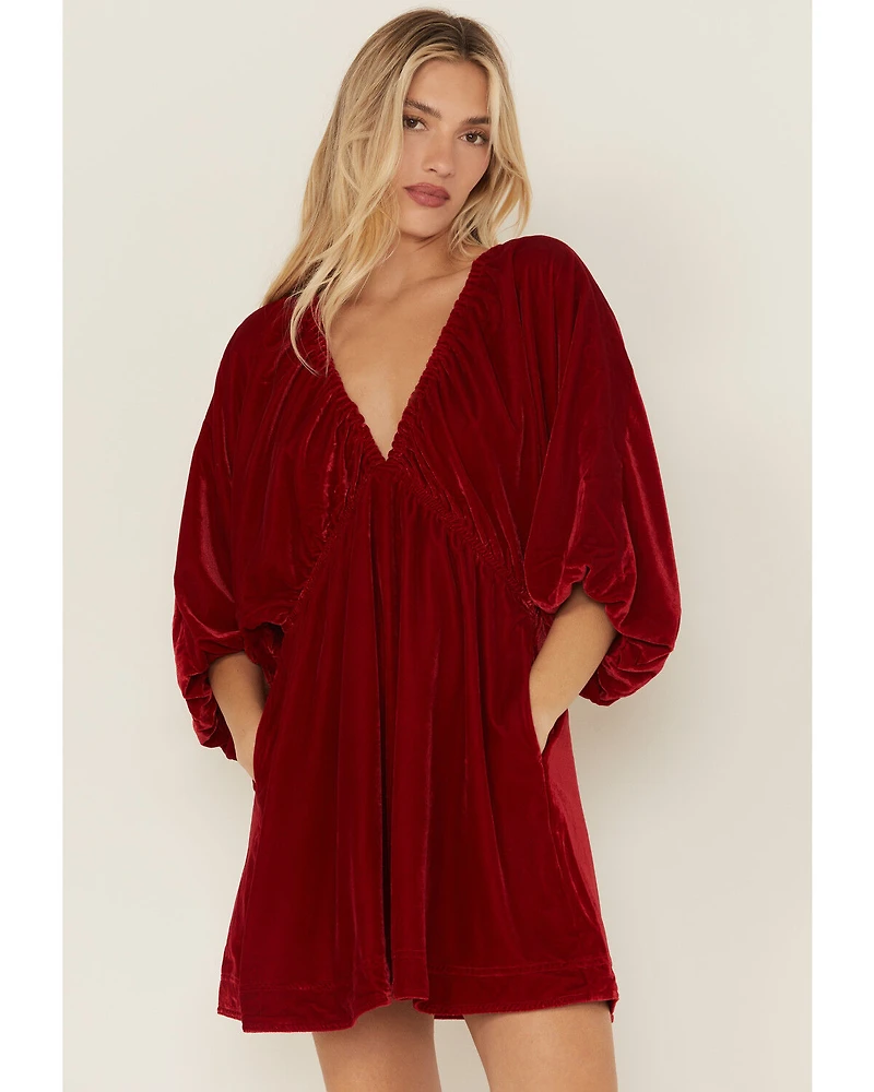 Free People Women's Portia Velvet Long Sleeve Mini Dress